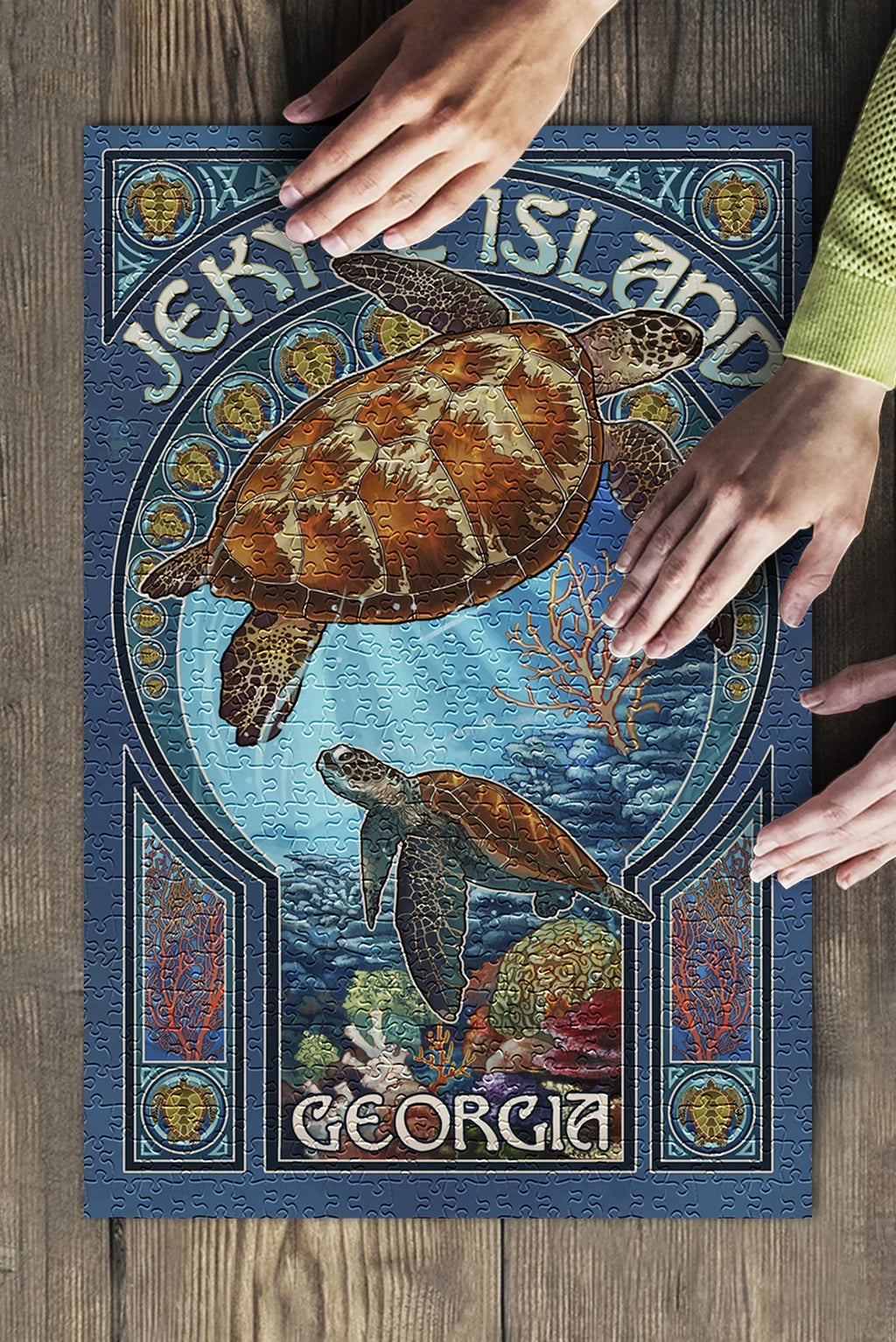 Island, Premium Sea Jekyll Jigsaw Piece Georgia, for Art Turtle Nouveau (19x27 and Family, USA) 500 Made in Puzzle inches, Adults