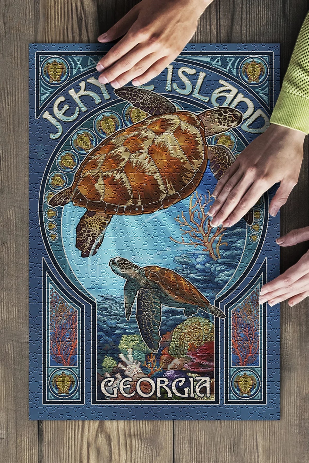 Island, Premium Sea Jekyll Jigsaw Piece Georgia, for Art Turtle Nouveau (19x27 and Family, USA) 500 Made in Puzzle inches, Adults