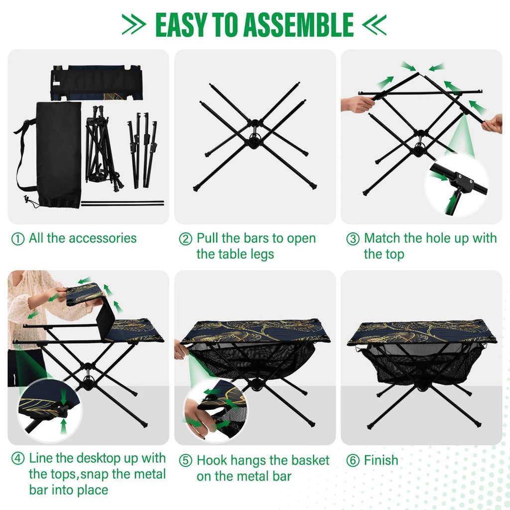 Bag Beach Luxury with Flower BBQ Portable Compact Picnic Travel Golden exterior Camping Storage Fishing Table Table Rose Folding Table for