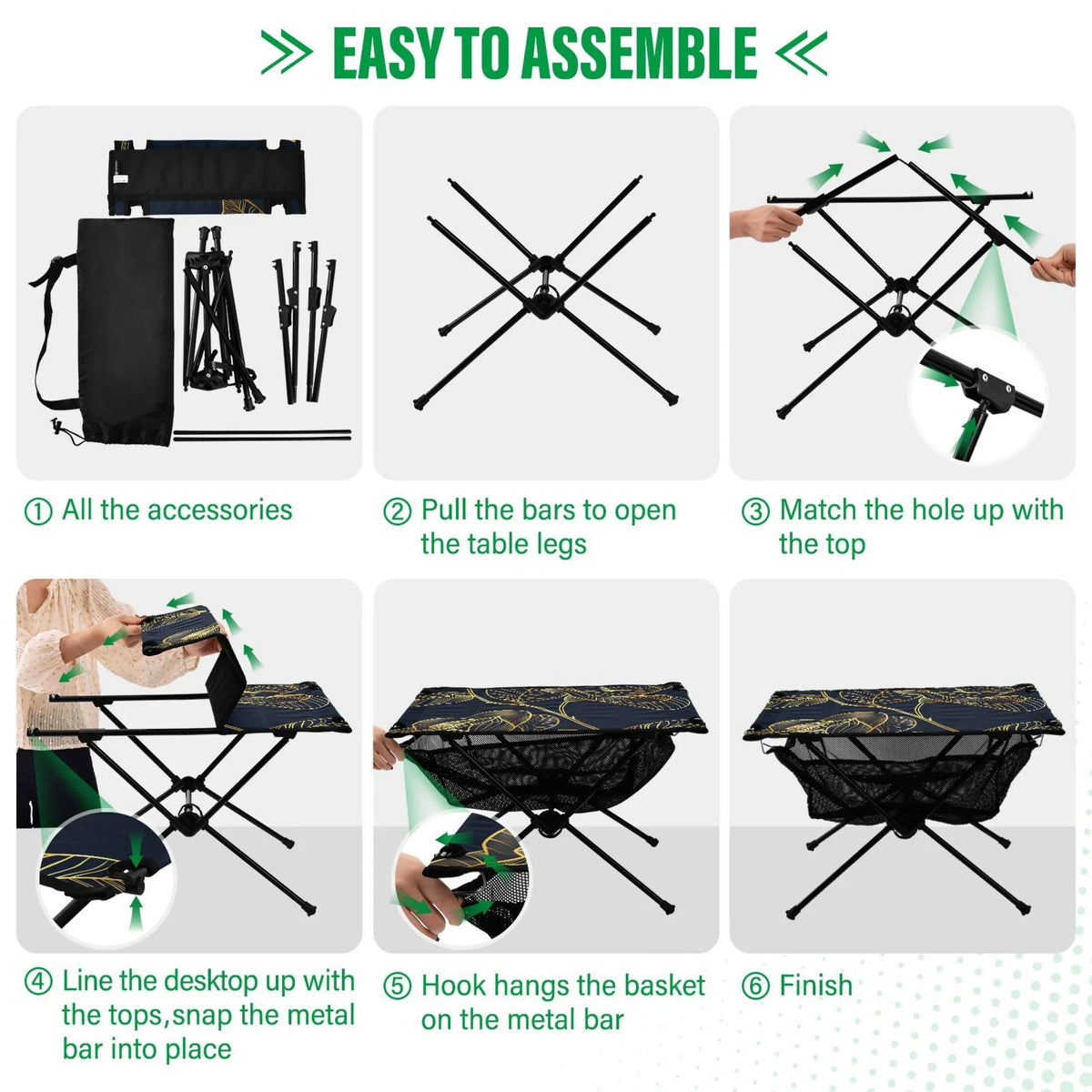 Bag Beach Luxury with Flower BBQ Portable Compact Picnic Travel Golden exterior Camping Storage Fishing Table Table Rose Folding Table for