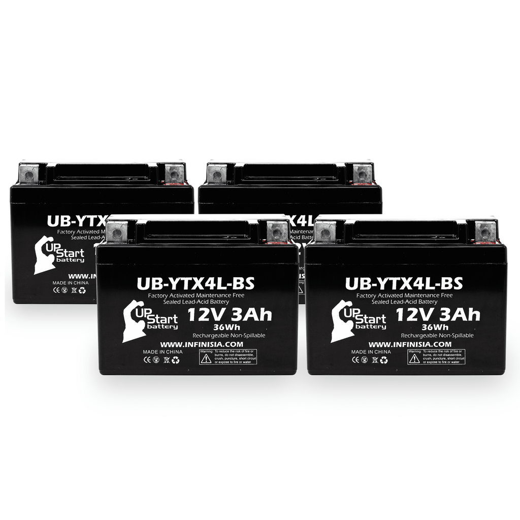 Free, 90CC ATV Maintenance 12V, 2004 Activated, Factory - 4-Pack Battery 3Ah, Quest Battery UpStart DS90F, Bombardier UB-YTX4L-BS Replacement (Can-Am) for DS90,