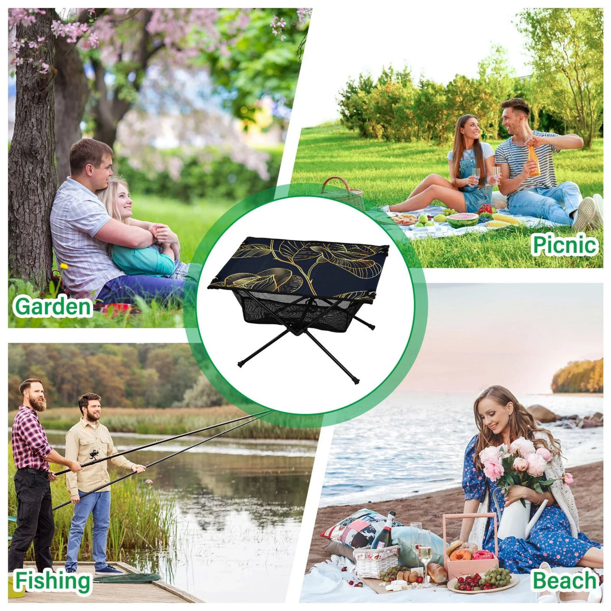 Bag Beach Luxury with Flower BBQ Portable Compact Picnic Travel Golden exterior Camping Storage Fishing Table Table Rose Folding Table for