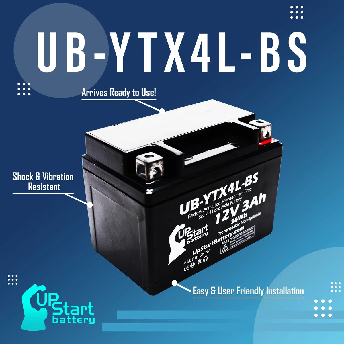 Bombardier 3Ah, ATV 12V, Free, 2002 (Can-Am) Factory - UB-YTX4L-BS Maintenance Activated, DS50, 50CC Battery Replacement Quest