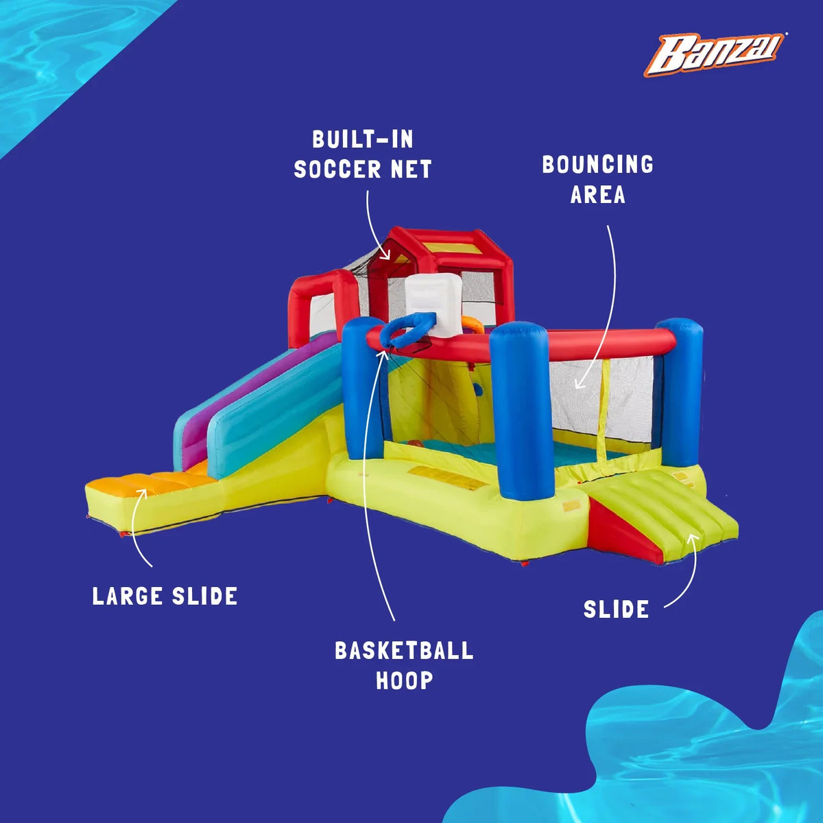 exterior House 2 & Activities Slide, Climbing Sports Bounce with Banzai Wall