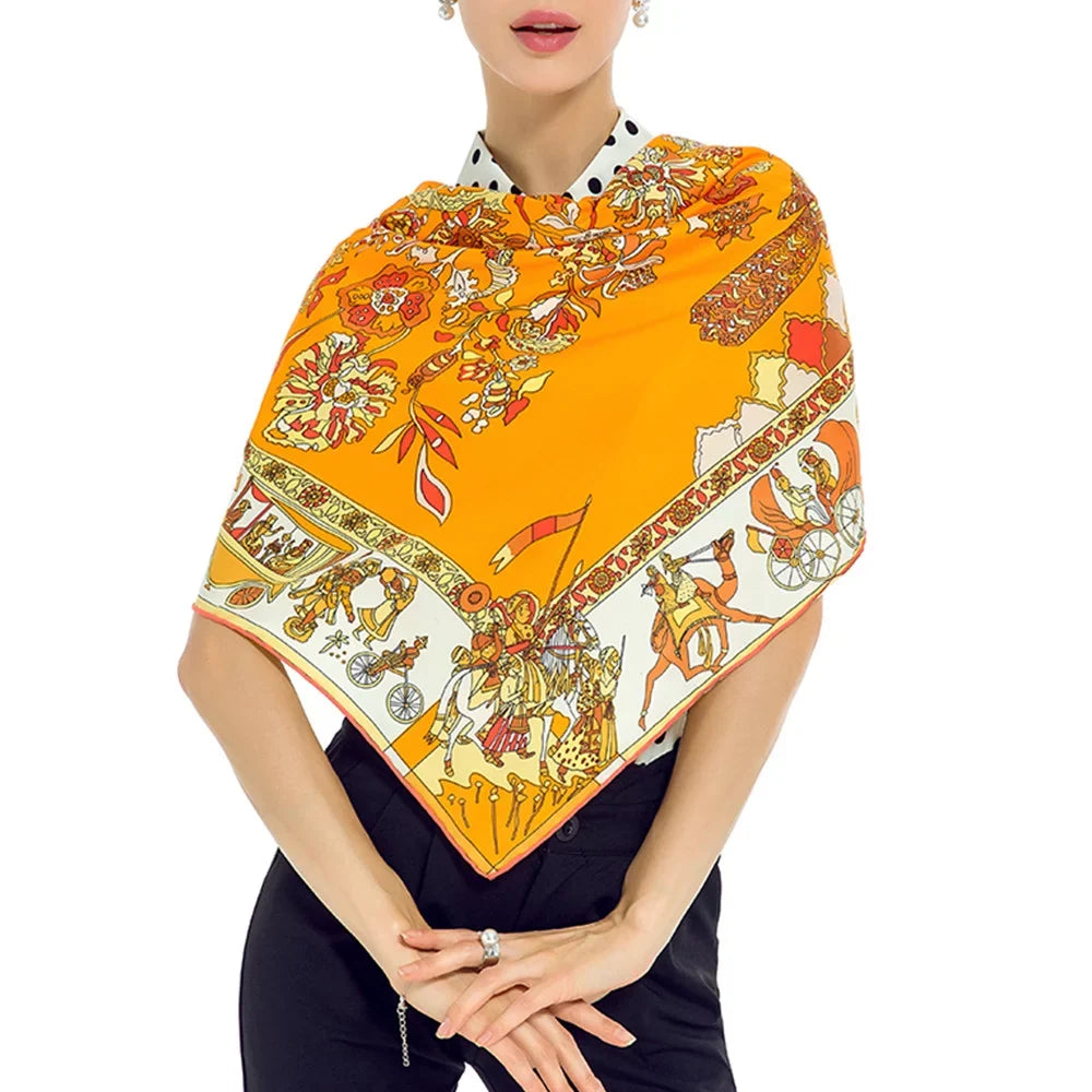 Silk Womens Square Shawl Polyester Scarfs For Orange Cotton Feeling