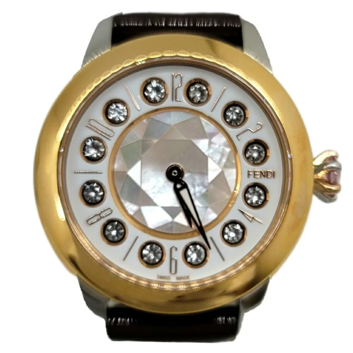 Women's Belt Fendi Enamel Black Colors FENDI SS Watch Spinel 3 New) Shell Eye Shine (Like Clock Topaz Fashionable Brown Quartz Pre-Owned