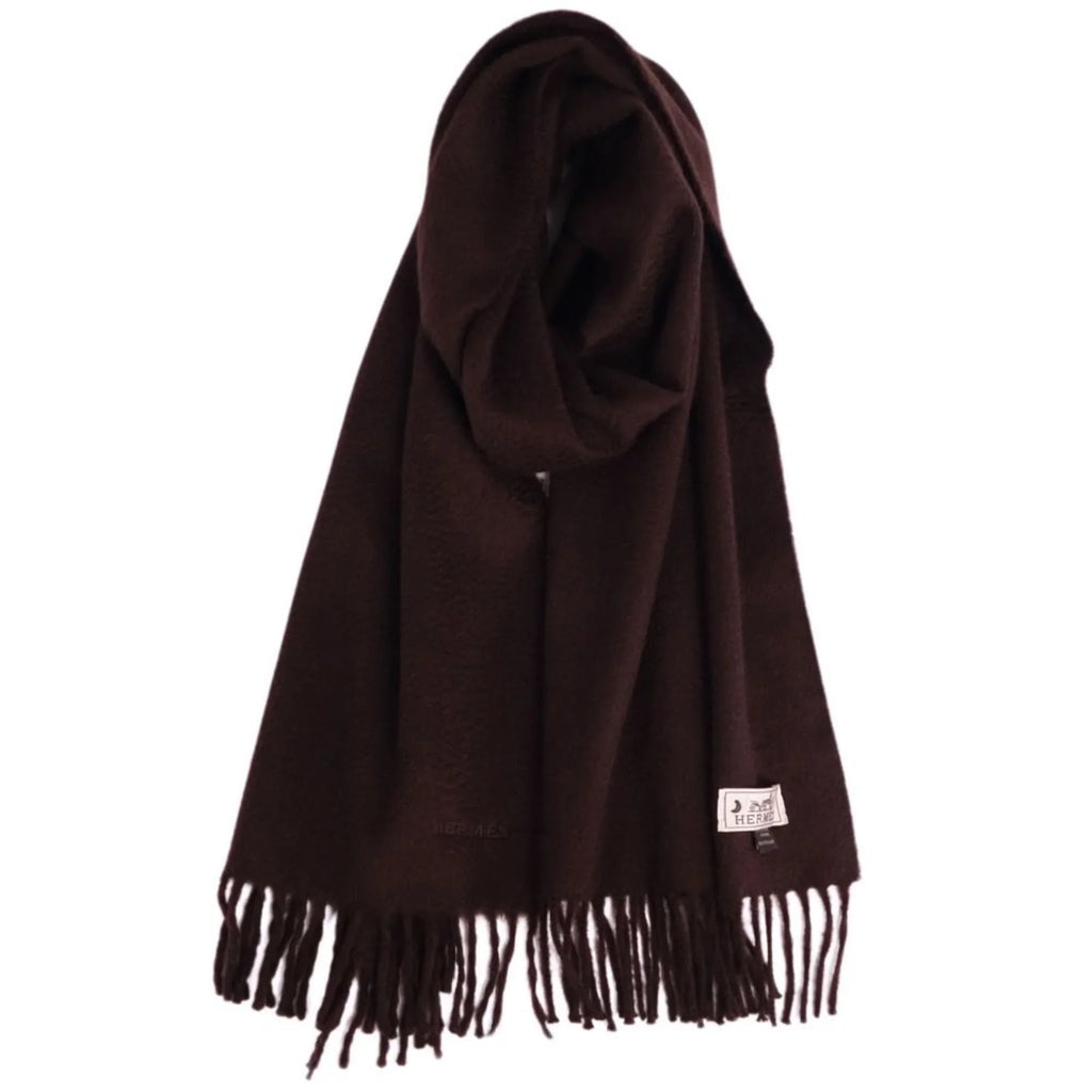 cashmere men's women's Pre-Owned brown scarf HERMES embroidery (Good) dark 100%