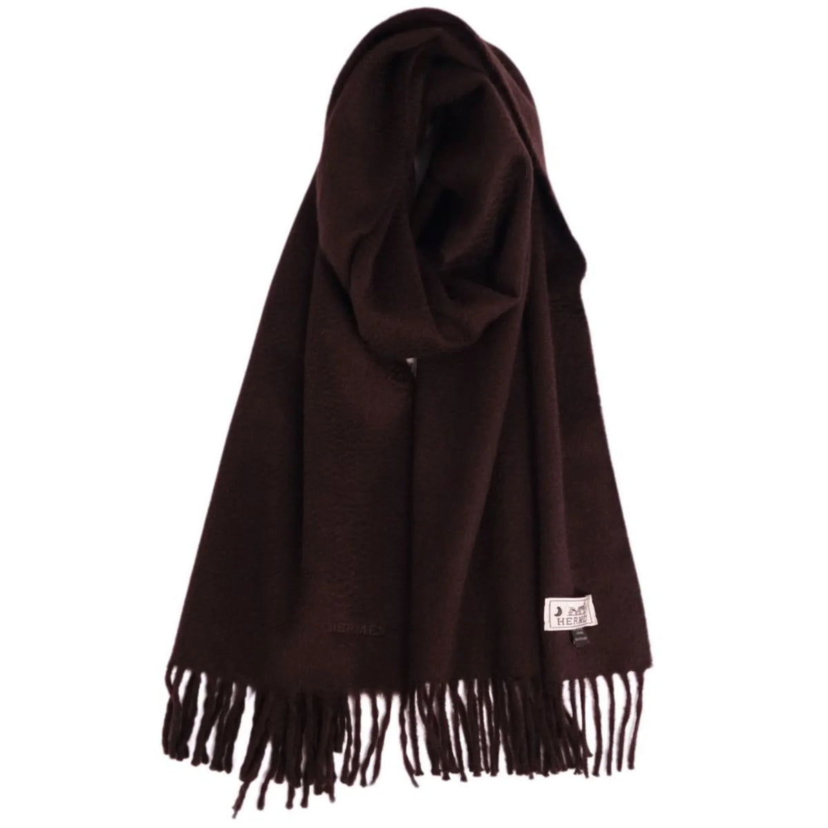 cashmere men's women's Pre-Owned brown scarf HERMES embroidery (Good) dark 100%