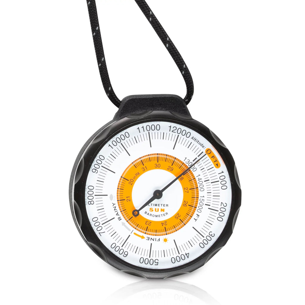 climate-Trend with Altitude Feet Battery-Free Reads from Sun 15,000 to Indicator Barometer Lanyard Ascent and Altimeter 0 | Case | Altimeter - Company and Rugged Aluminum Reflective