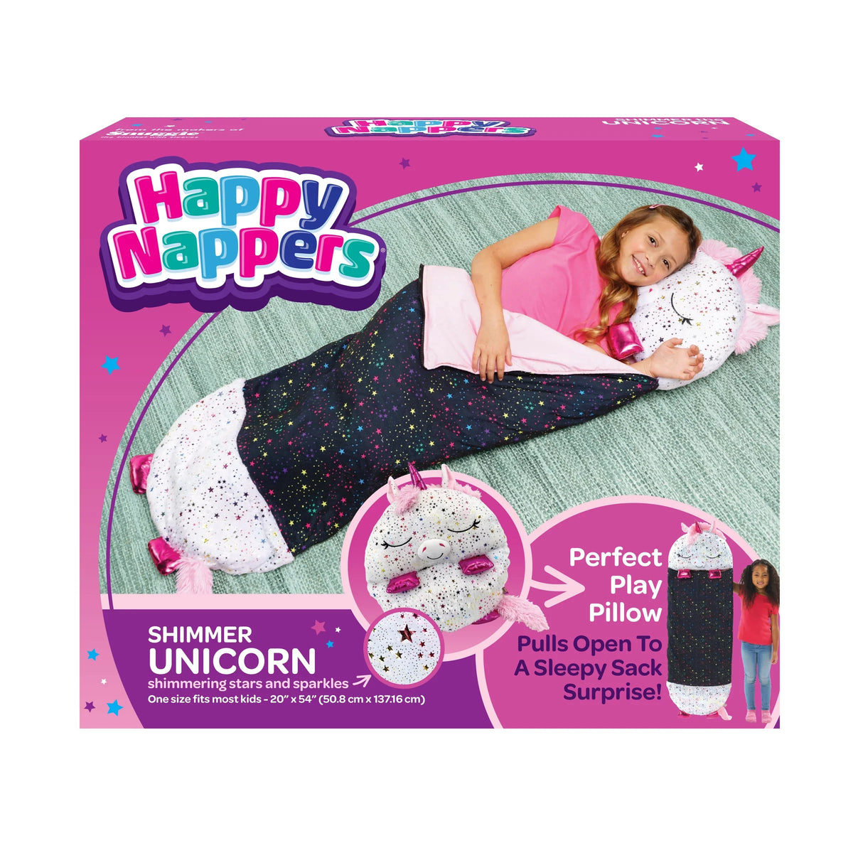 Nappers Plush Unicorn Toy Happy Sleeping Pillow and One, in Sack
