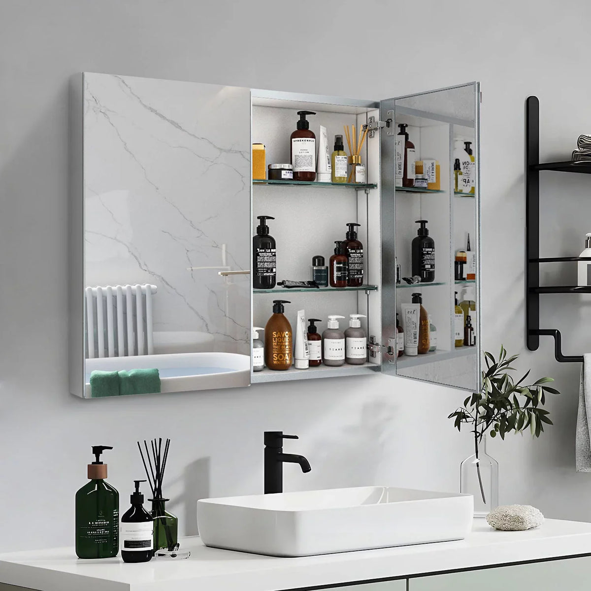 Cabinet Mirror Double Elegant Medicine Door Reflections