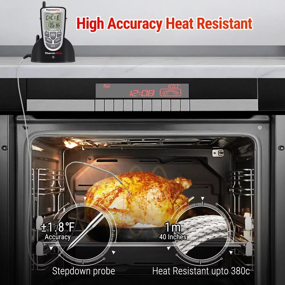 Smoke, ThermoPro, Cooking Food Probe Meat Grill LCD BBQ Wireless Thermometer Remote Oven Kitchen