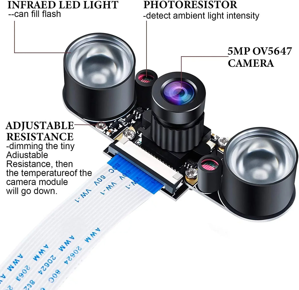 Compatible 4 Video OV5647 5MP Night Camera 1080p Camera Adjustable-Focus Module Vision Pi Raspberry Webcam