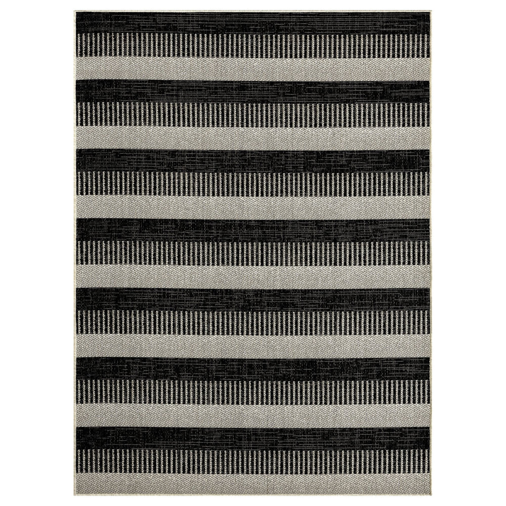 New Modern 5'2"x7'2" Patio York Rug, Miller Indoor/exterior Country Black/Grey, Striped Nicole Area Charlotte