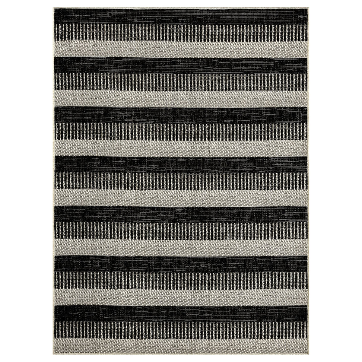 New Modern 5'2"x7'2" Patio York Rug, Miller Indoor/exterior Country Black/Grey, Striped Nicole Area Charlotte
