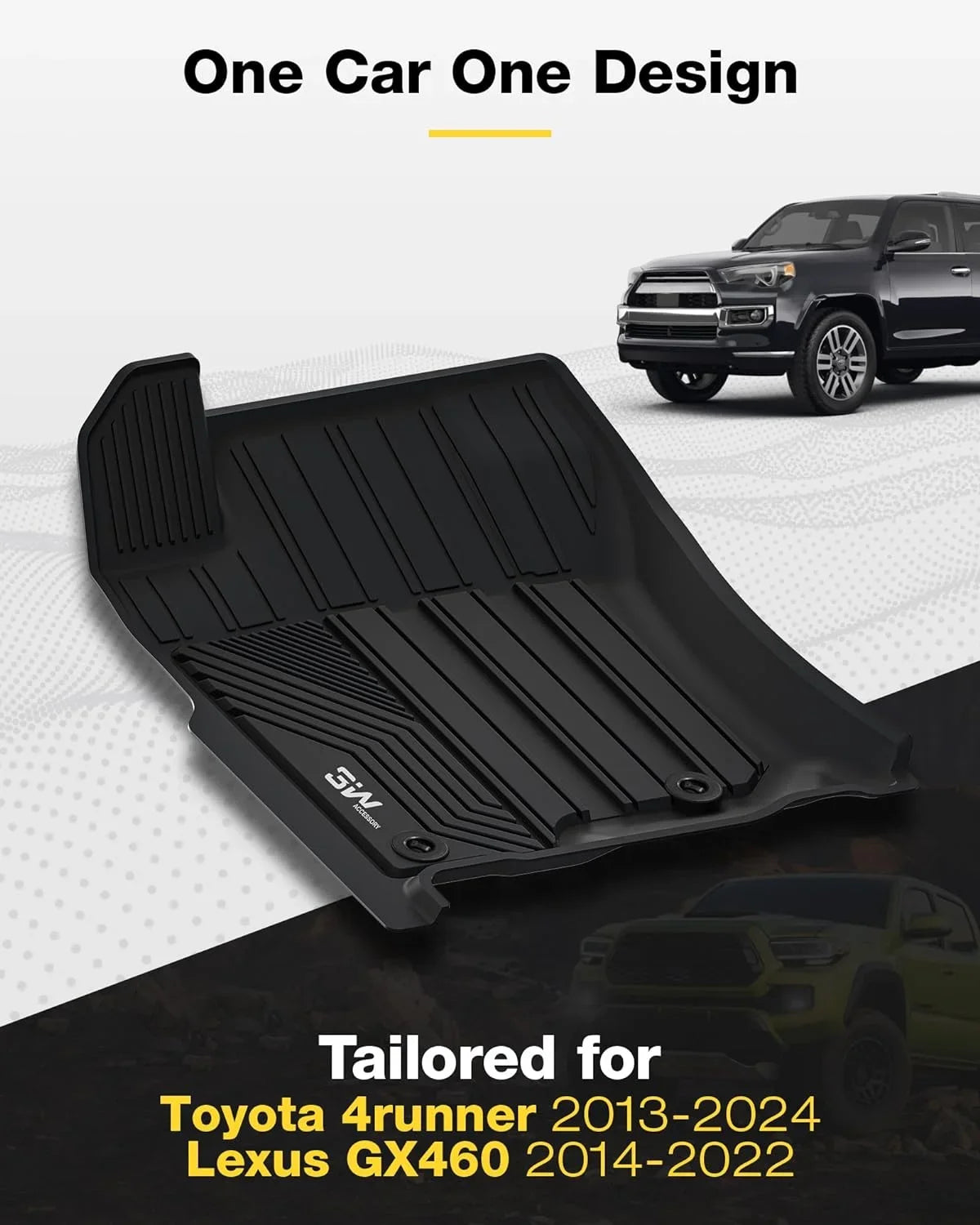 Custom 2nd Set 3W 4Runner Mats and Seat Floor Floor Trunk Row Mats Fit & GX460 Car GX460) Fit Liners Liner 2013-2024/Lexus 1st Full For Black for Cargo Mat 5 & & 4Runner 2014-2022