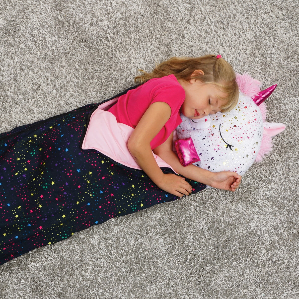 Nappers Plush Unicorn Toy Happy Sleeping Pillow and One, in Sack