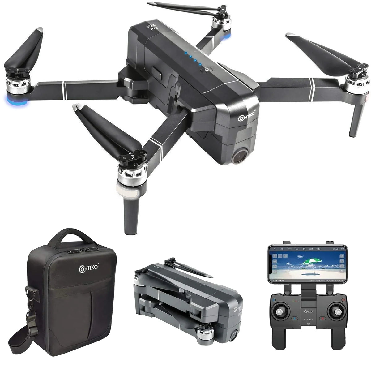 with with Motors, Drone 30 4K Me, Pro Waypoint Carrying GPS Camera Case FPV Compatible UHD Brushless RC for VR, F24 Time, Contixo with Quadcopter Adults, Foldable Camera Minutes Flight Follow