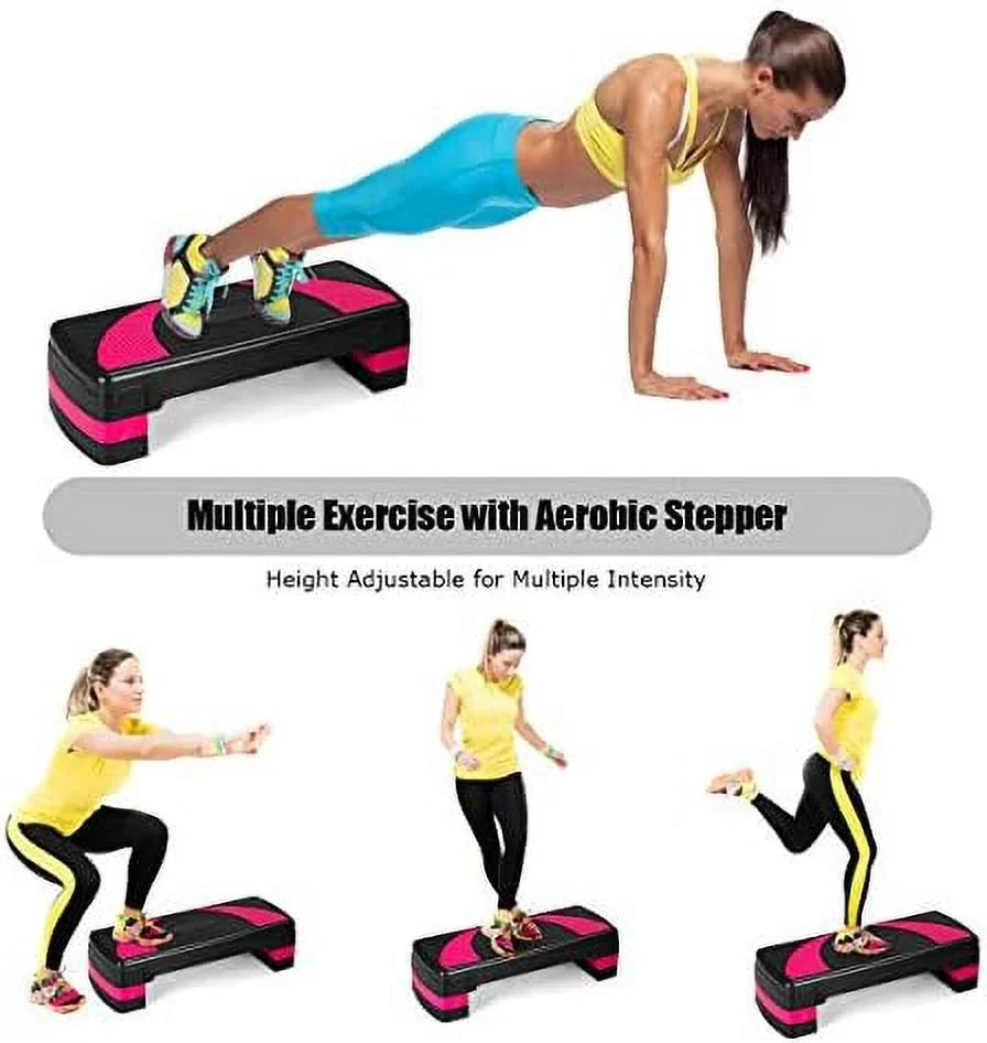 With Exercise 31” Shock-Absorb Adjustable & Pads, Risers 3-Level Platform Non-Slip Detachable Platforms Surface, Aerobic Workout With Anti-Slip Step Height Stepper,