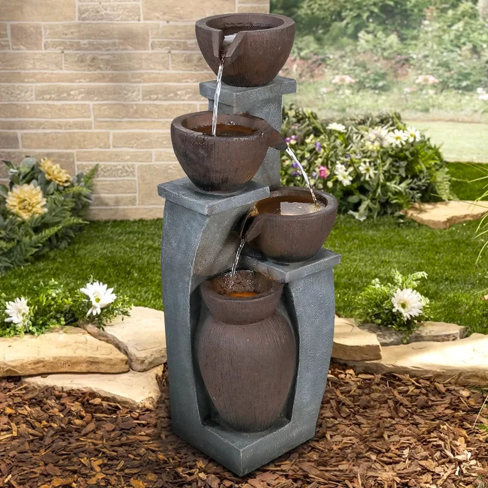 Art Light Backyard for - Decor Porch, Fountain Willwolf Fountains and 4-Tier exterior exterior with Deck, Home Patio, Garden, 32.8''H Modern LED Garden