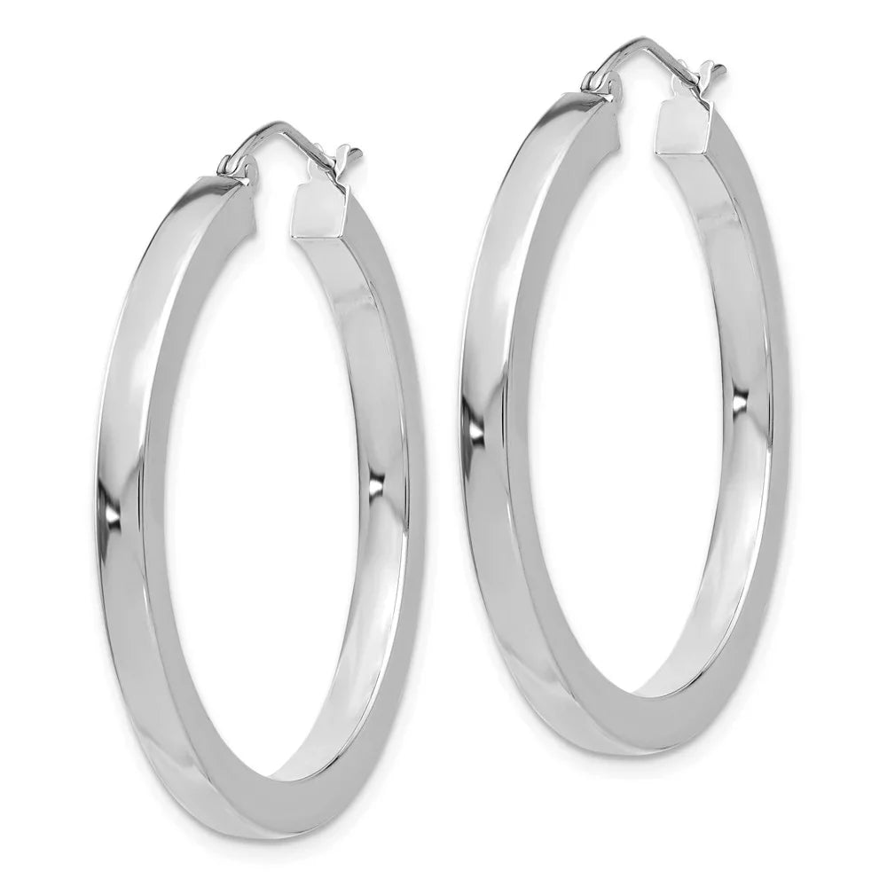 Real Tube Men Earrings; White Teens; Hoop Women and Adults for Square 3mm Gold 14kt Polished and for Princess