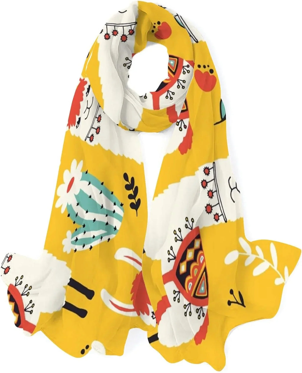 Women Cacti Llamas Shawl Hyjoy Neck And Scarves Long Flowers Wrap Scarf for Lovely Girls Silk Lightweight
