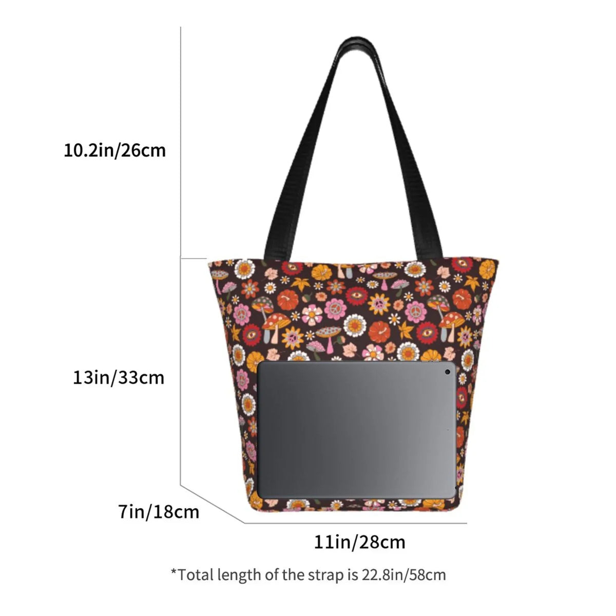 Bag Shopping Retro 70s Capacity Groovy Bag,Shoulder Lukts Large Tote Bag Hippie Handbags Women'S Hobos