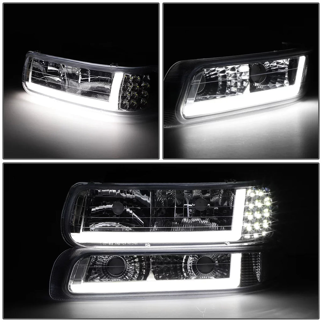 DRL 1999 to HL-LB-CSIL99-CH-CL1 2000 Motoring 2500 Truck LED Suburban Bumper to 03 04 Lamps Chrome/Clear DNA 1500 2002 05 01 Signal Fits Chevy Tahoe Silverado Headlight 2006