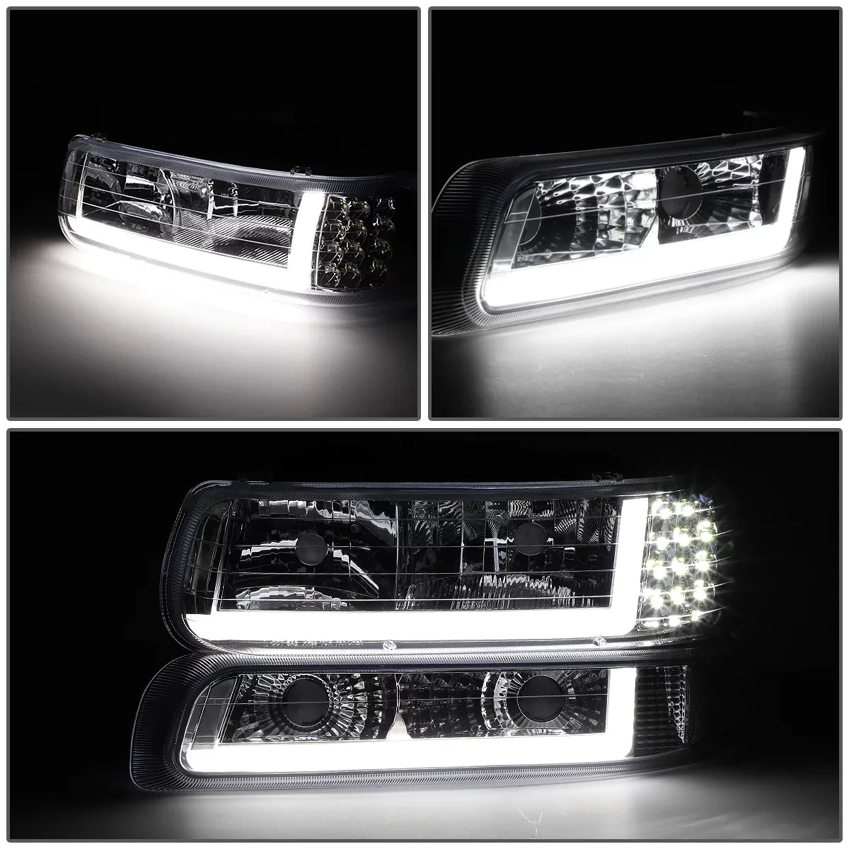 DRL 1999 to HL-LB-CSIL99-CH-CL1 2000 Motoring 2500 Truck LED Suburban Bumper to 03 04 Lamps Chrome/Clear DNA 1500 2002 05 01 Signal Fits Chevy Tahoe Silverado Headlight 2006