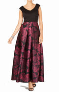 Printed (6, Satin Gown SL Women's Black/Magenta) Fashions
