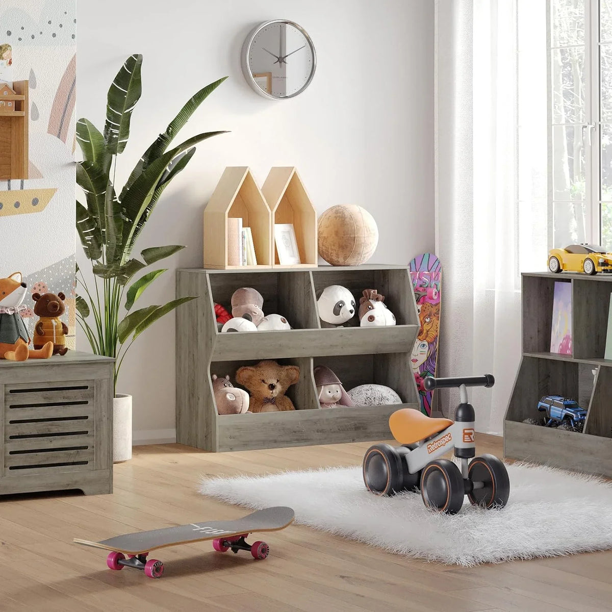 Organizer, Toy for Storage Long, Bedroom, Gray Wooden Book Toy Cubby Toy Toddler Bookcase, 39.4" Kids Nursery, Wash 4 , JIAH Hallway, Children School, Shelf Cabinet, Storage