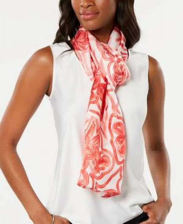 Scarf dimension Red Echo Flower-Print Sketched Oblong MSRP One Silk $59