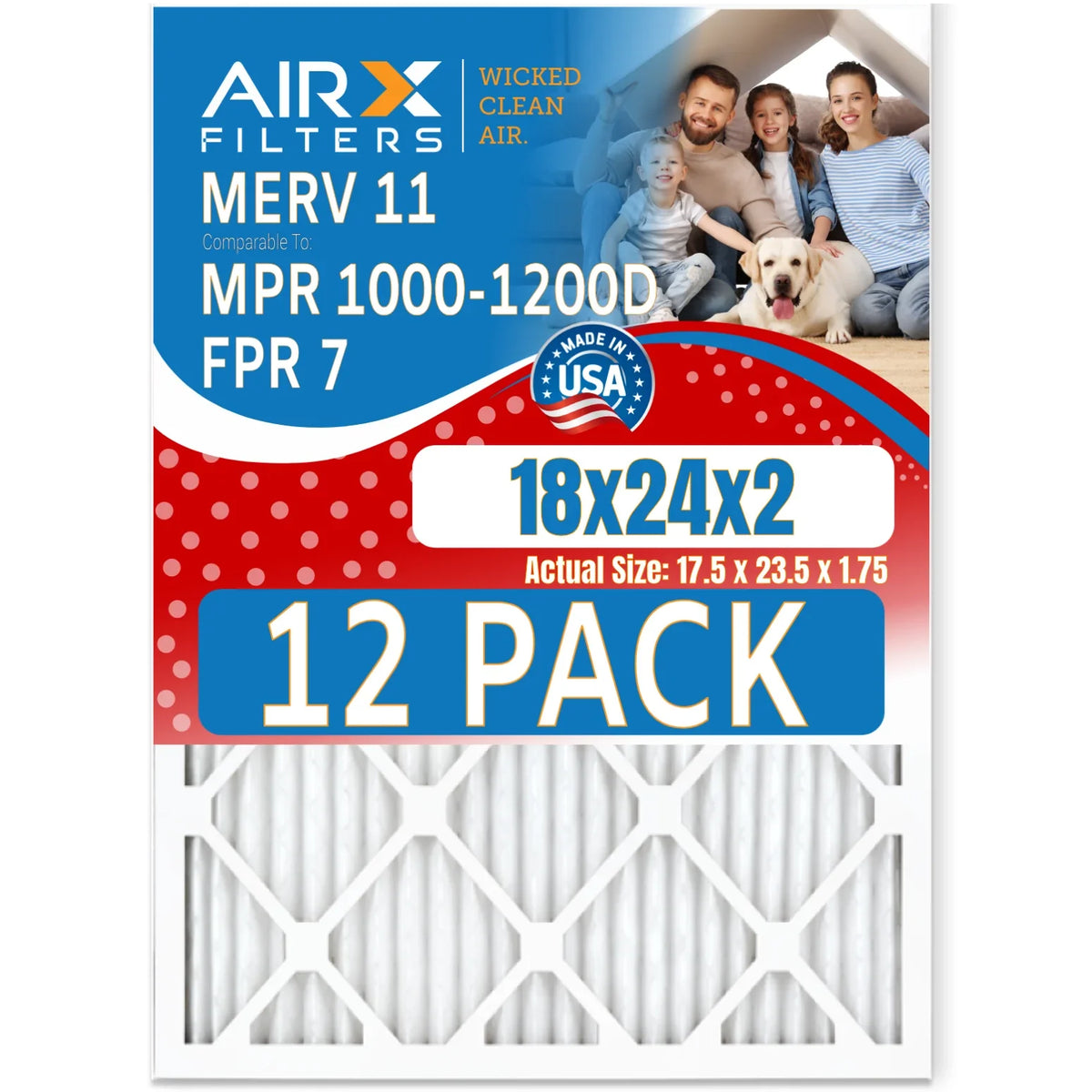 '- Filters 12 1000, 7 USA Furnace CLEAN 18x24x2 FILTERS Filter WICKED AIRX of by Comparable MPR Rating, Made Air MPR 1200 MERV & in AIR. to Pack FPR 11