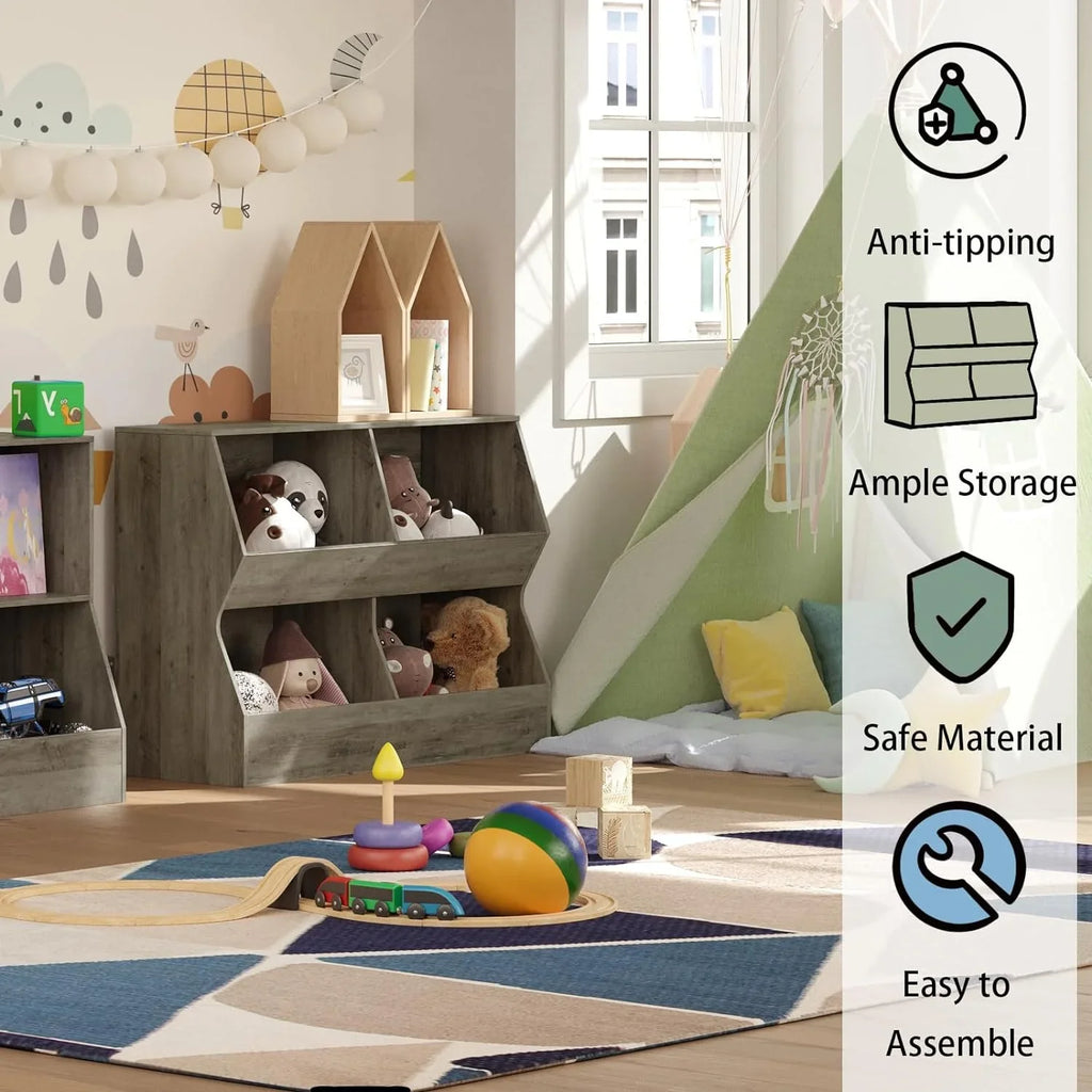 Organizer, Toy for Storage Long, Bedroom, Gray Wooden Book Toy Cubby Toy Toddler Bookcase, 39.4" Kids Nursery, Wash 4 , JIAH Hallway, Children School, Shelf Cabinet, Storage