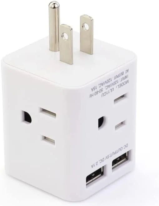USA Splitter Adapter Angle Adapter Plug USB Cube and 2 Travel,White Prong for with Home Extender 3 Multi AC Wonplug Wide Outlet Ship Sockets, Plug Right Office Spaced Cruise 4 Wall Charger