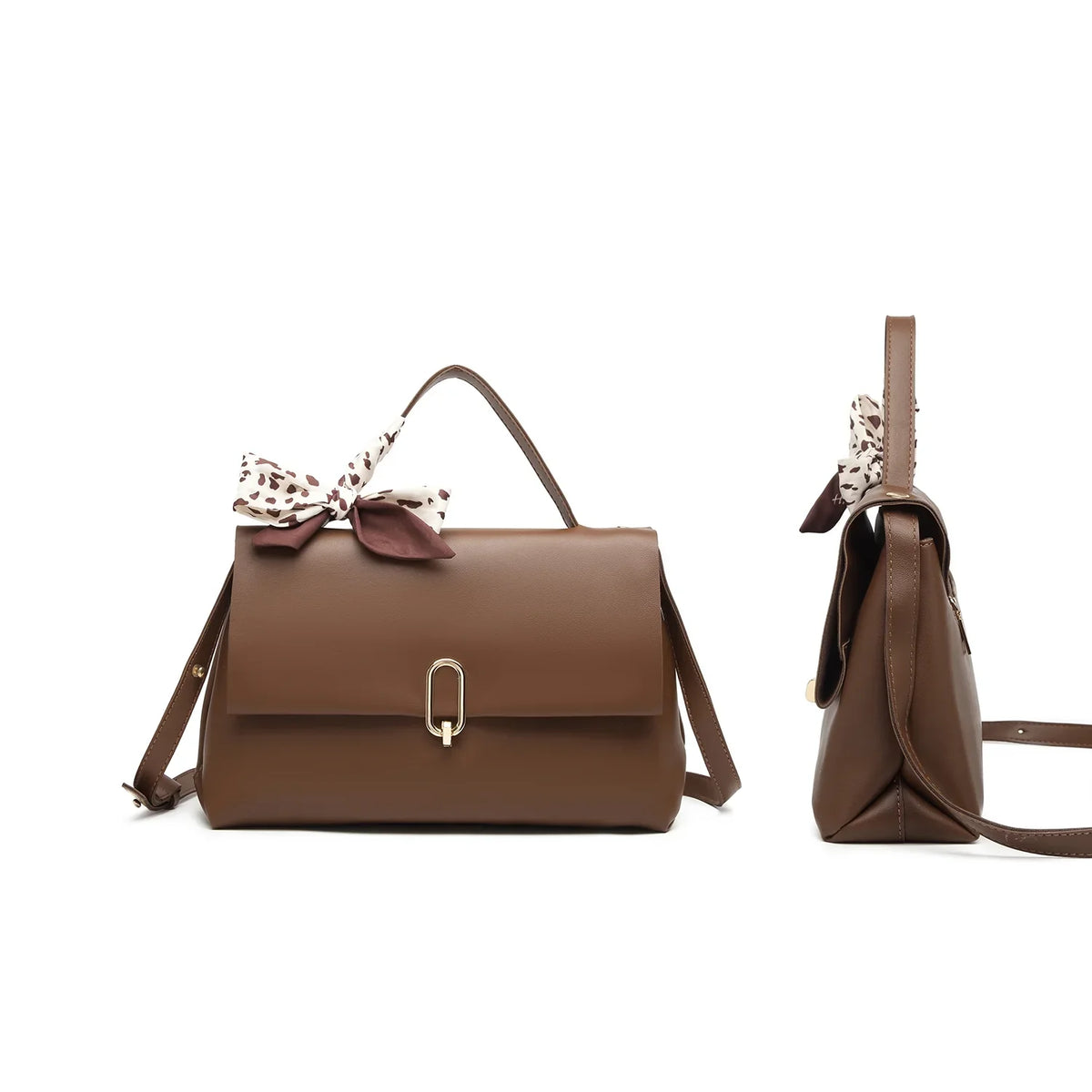 bags Women's Silk square Leather handbags bag crossbody Brown Flap Bag Handle Shoulder ladies hand PU Scarf bags women