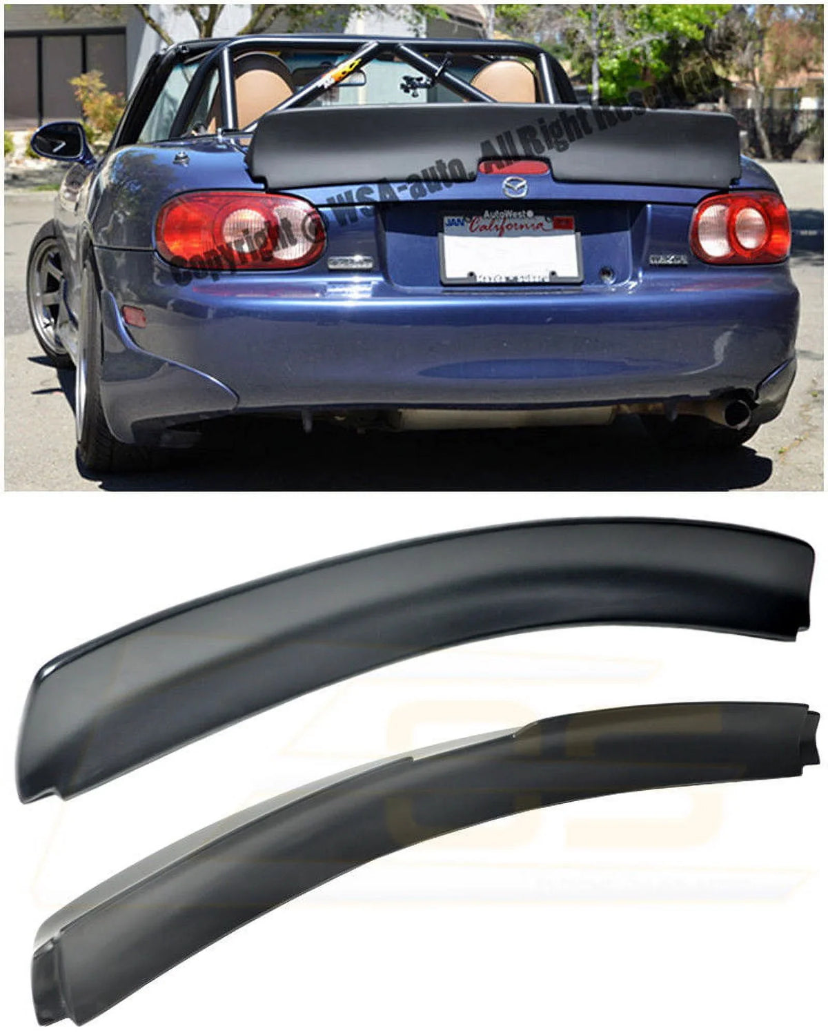 Replacement Mazda MX5 EOS Rocket design 1999-2005 Fiberglass Wing Bunny Spoiler Miata Trunk | for Rear NB Primer Lid Black