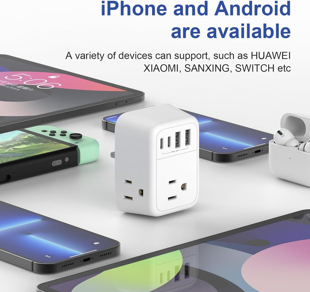 with Plug England Adapter USA Qatar with for C) USB Kenya US to UK to 4 UK Outlets Essentials Ireland G 4 Adapter, Type Bag Travel London Power Ports(2 Plug Travel Dubai Adapter, Foldable USB Plug