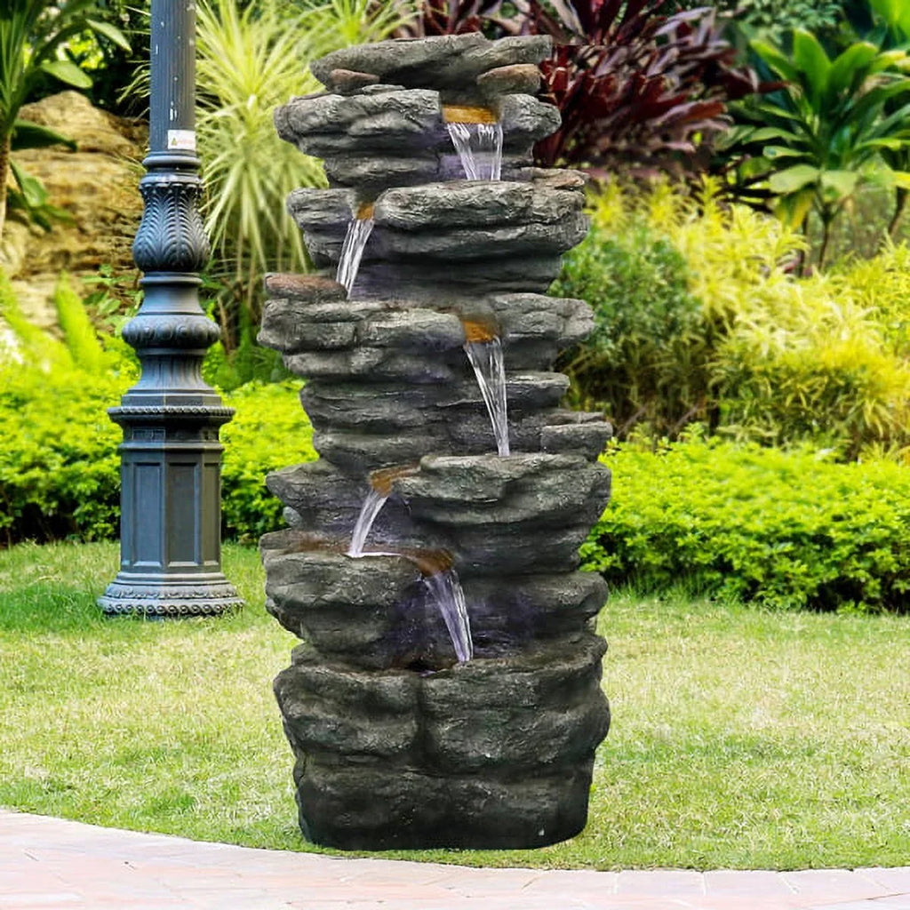Decor Tranquility LED High 40inches for Home Yard Soothing Fithood Cascading exterior Rocks Garden, with Lights, Waterfall