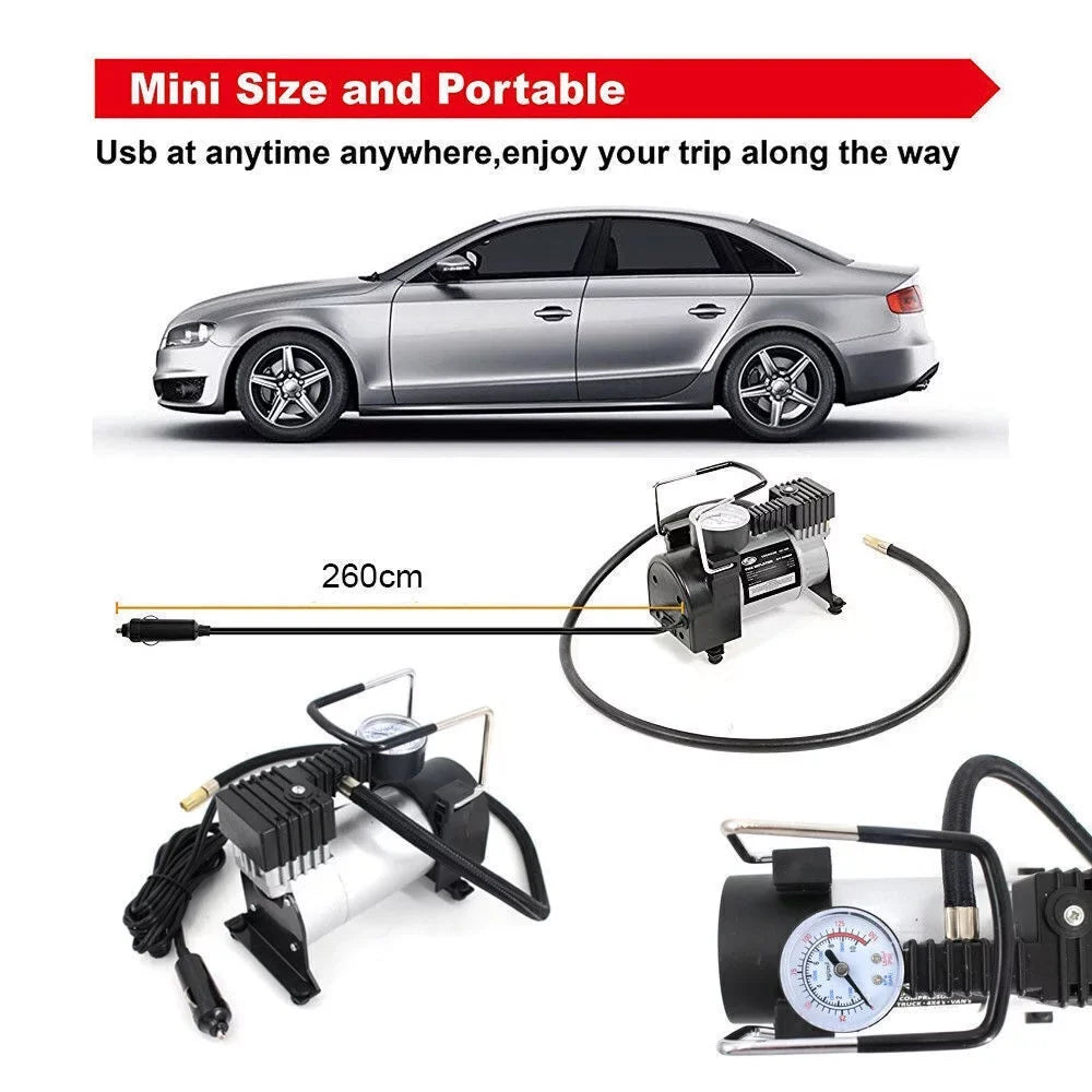 Inflation Air Black 280W Quick Electric Assistance Jahy2Tech Compressor Portable Pump Roadside 12V