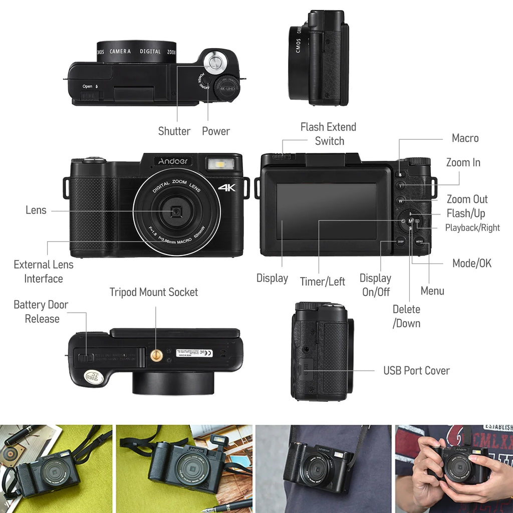 4K TFT Portable 48MP 48MP Support camera,TFT Rotatable 3.0-inch Andoer-2 3.0-inch TFT Screen 2pcs dsfen 3.0-inch Rotatable Camera Digital Camera Screen 48MP 16X Batteries Screen 4K Rotatable