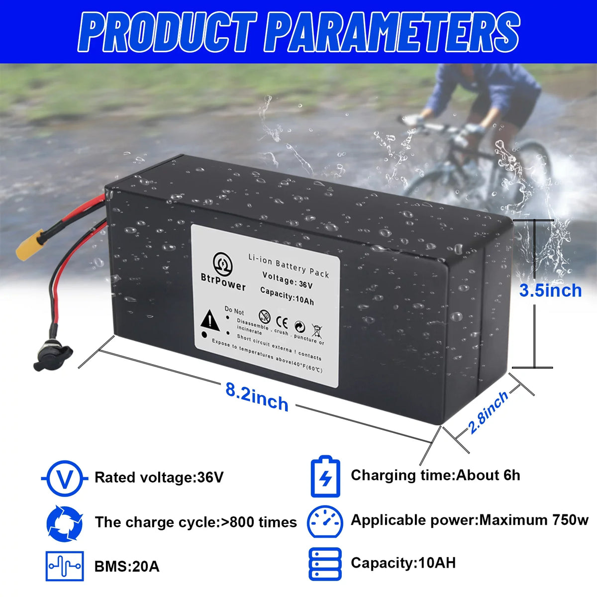 Battery Motor Electric 10Ah Bike Charger Ion Lithium Battery 36v for 3A Scooter Pack