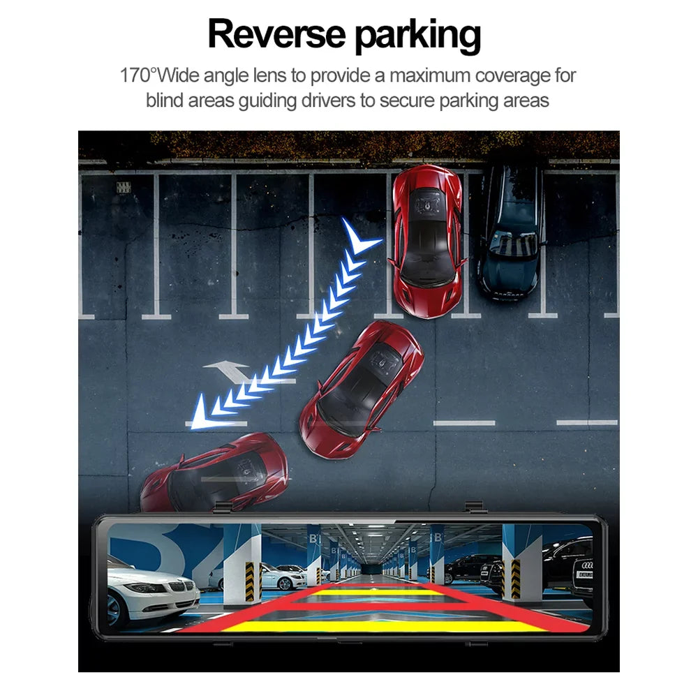 WiFi G·PEH Cam US 12" Mirror Dual Dash RearView Backup Car GPS Voice 4K Control