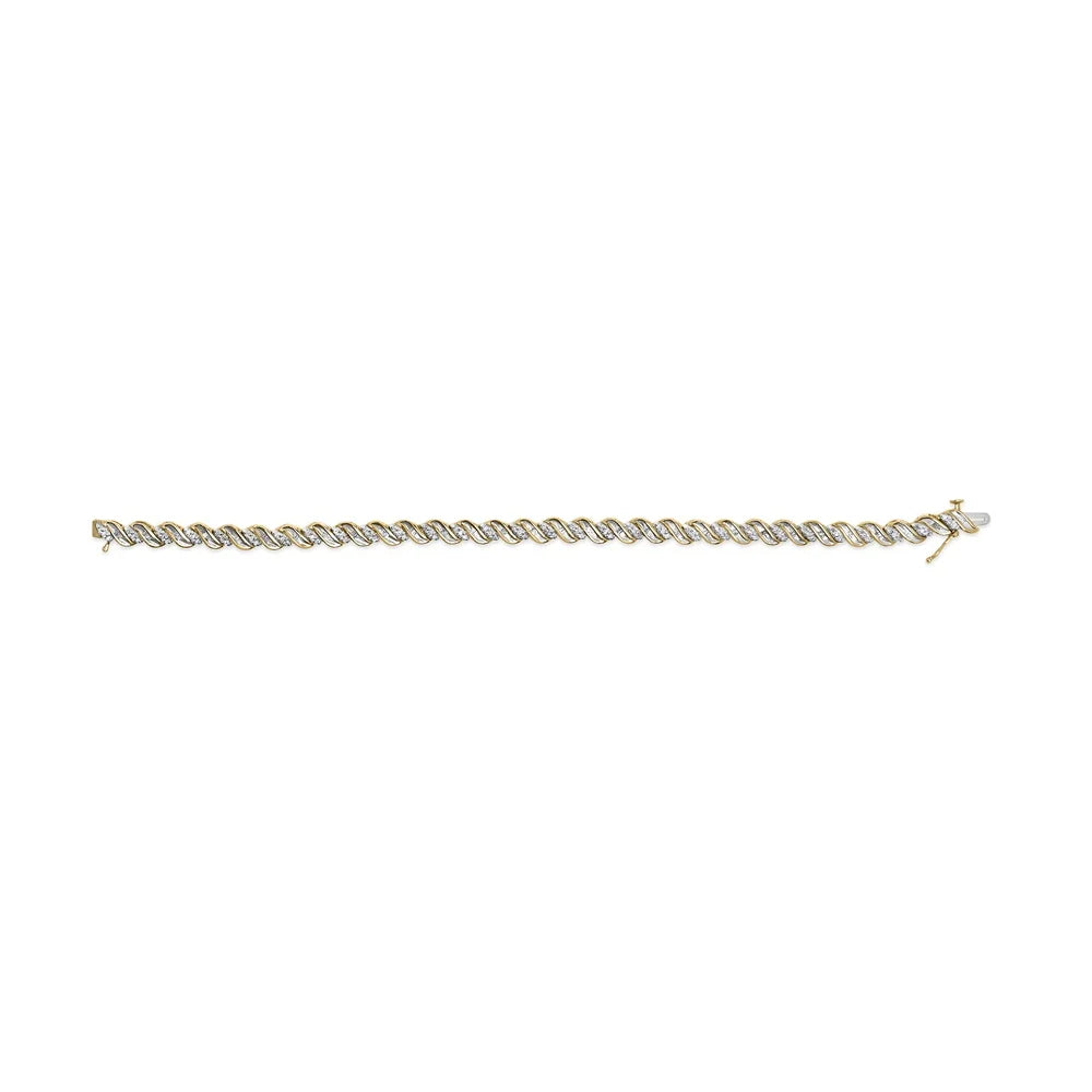 Womens 10k Haus 7.25" Prong Bracelet Gold Cttw Diamond I2-I3 Brilliance Yellow Round Color, Cut Cut 1.00 of (I-J Clarity) and Baguette Box Clasp S-Link