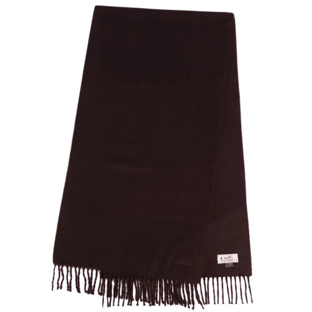 cashmere men's women's Pre-Owned brown scarf HERMES embroidery (Good) dark 100%