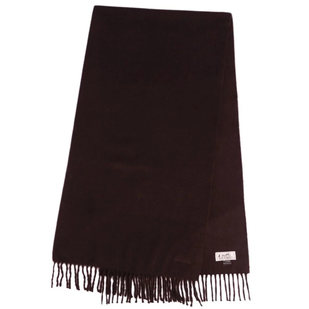 cashmere men's women's Pre-Owned brown scarf HERMES embroidery (Good) dark 100%