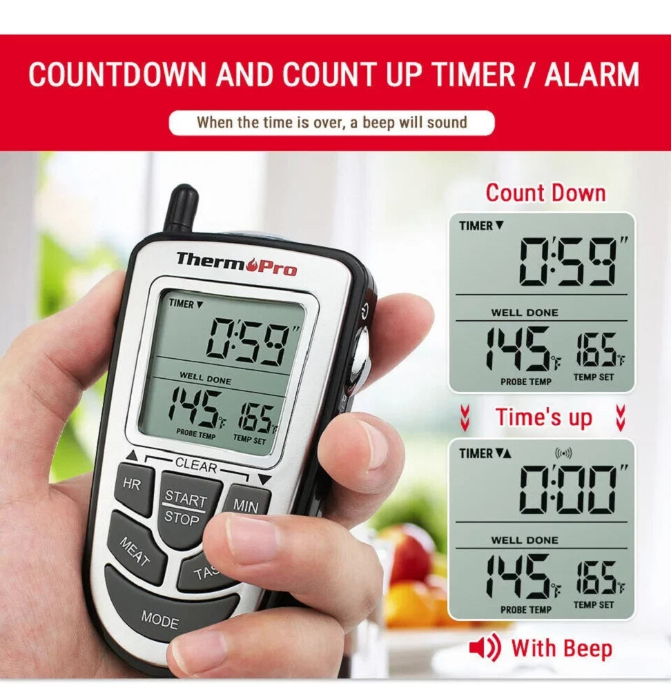 Smoke, ThermoPro, Cooking Food Probe Meat Grill LCD BBQ Wireless Thermometer Remote Oven Kitchen