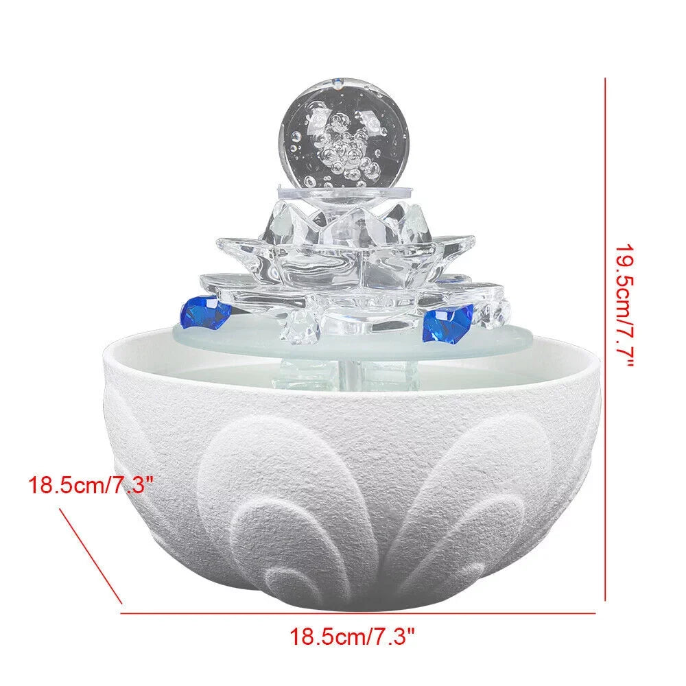 Lotus Fountain Waterfall White Fountain, Crystal Teahouse Fountain Office Tabletop Decor liquid Ornament Desktop liquid Desktop Flowing