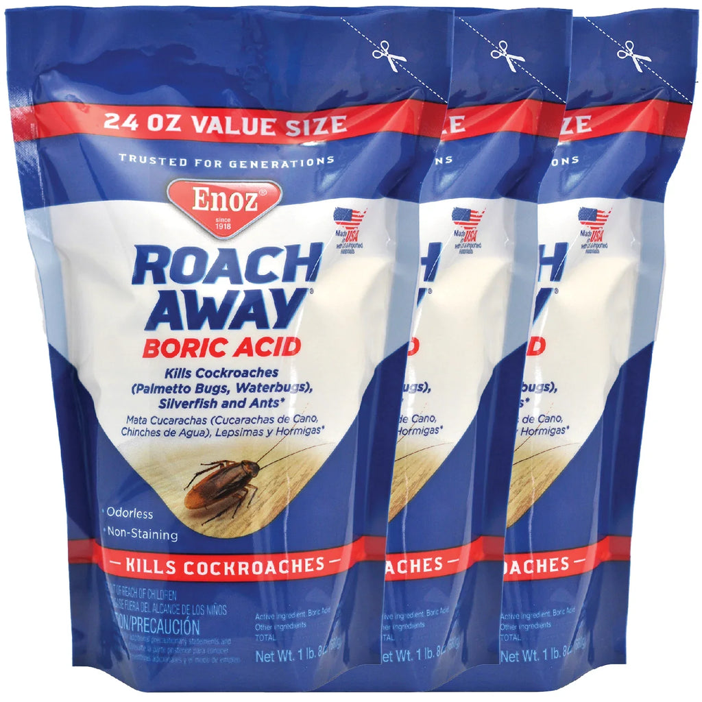 Enoz Powder, Pouch Roach 24 Killer, (3 Cockroach Away Boric Pack) Acid oz