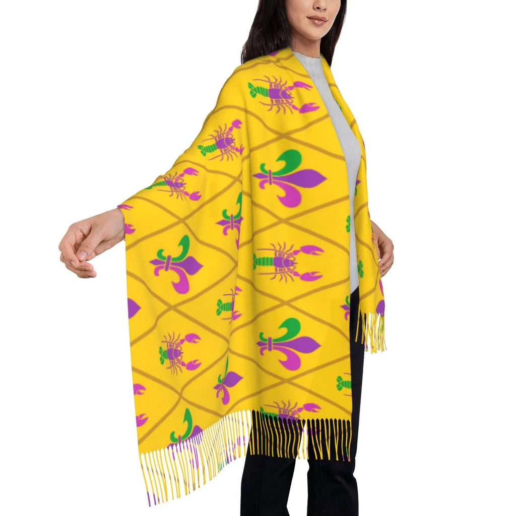 Scarves Cashmere Bingfone Shawl Print and Art Gifts- Wrap Crayfish de Fleur Winter Mardi Elegant Scarf lis For Soft Gras Large Feel Warm Women